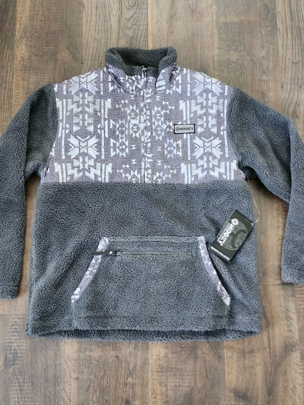 Hooey Gray Sherpa Pullover with Patterned Chest